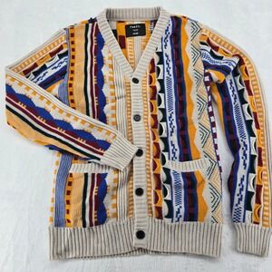 rue21 Men's Small Cardigan Multicolor‎ Coogi Biggie Cosby Style Geometric Knit